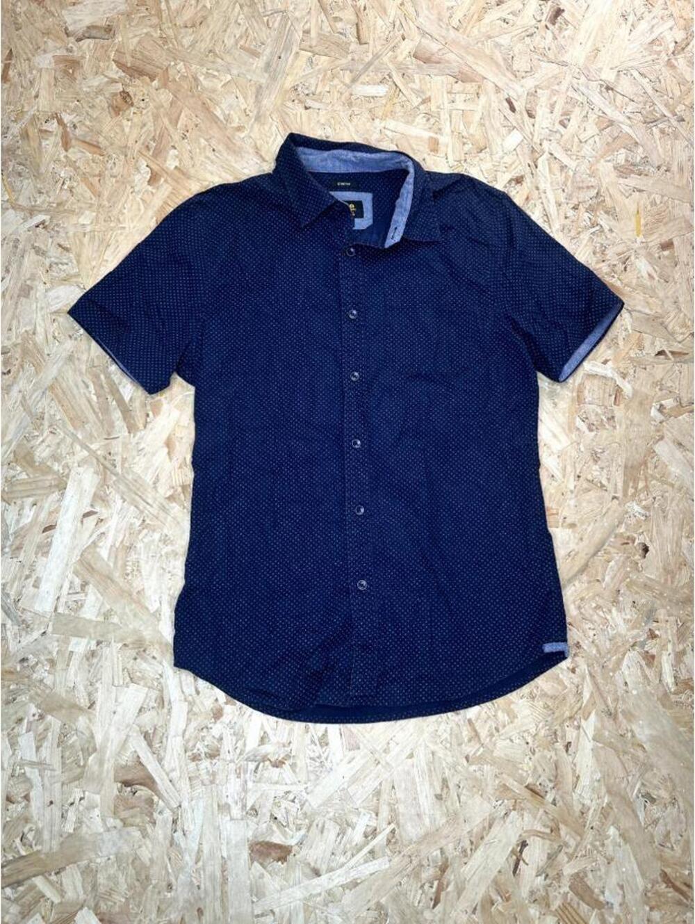 Lee Mens Shirt Small Navy Blue Geometric Print Stretch Short Sleeve Button Up